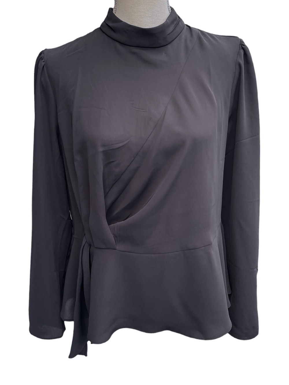 NWT Reitmans Black Mock Neck Peplum Blouse Top (L)